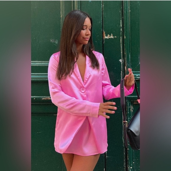 Show Me Your Mumu Felix Blazer + Irwin Pants Pink Luxe Satin New with Tags! - Picture 5 of 11